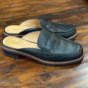 Madewell Size 7.5 Corrine Women's Leather Lugsole Loafer Mule Black NF191